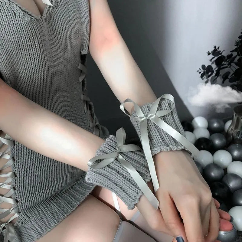 High Neck Bow Knot Hollow Out Side Sweater