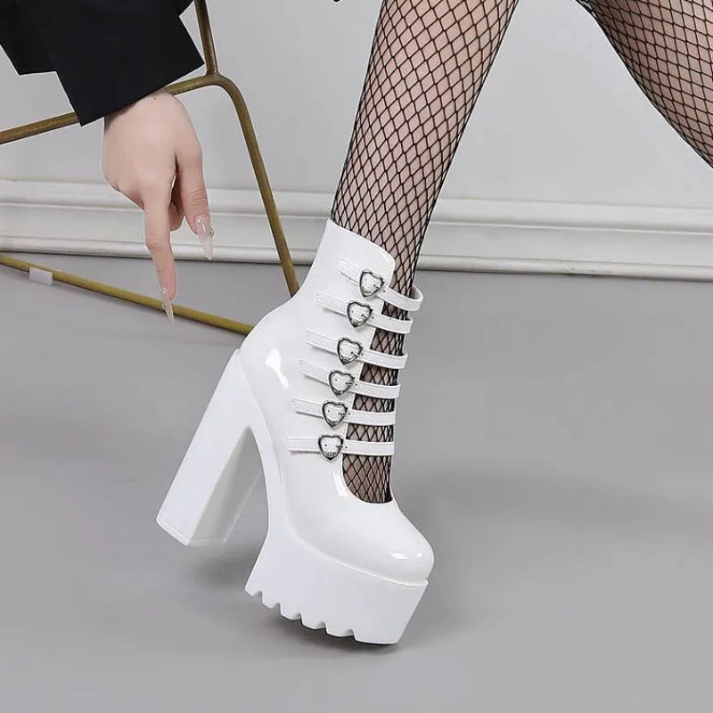 Sweet Barbie Patent Leather Chunky Heel Shoes