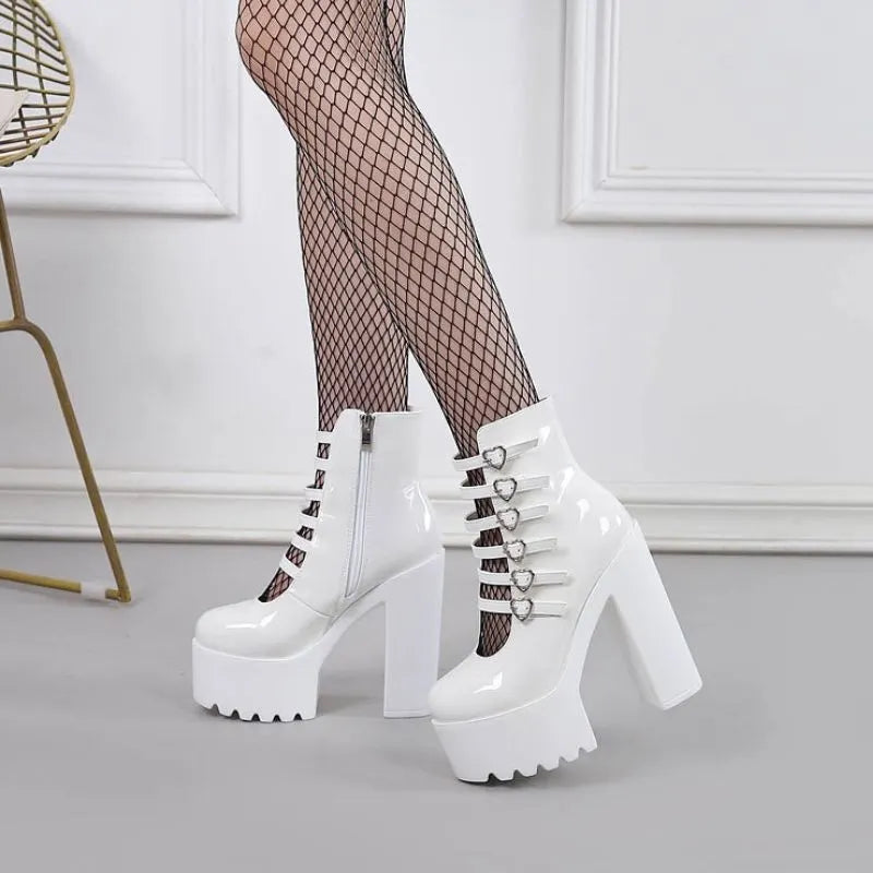Sweet Barbie Patent Leather Chunky Heel Shoes