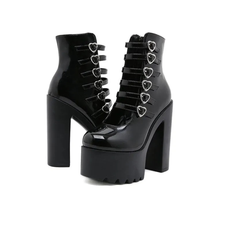 Sweet Barbie Patent Leather Chunky Heel Shoes