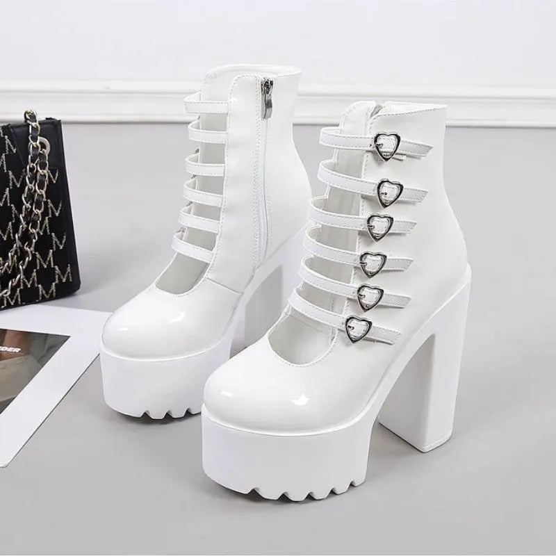 Sweet Barbie Patent Leather Chunky Heel Shoes