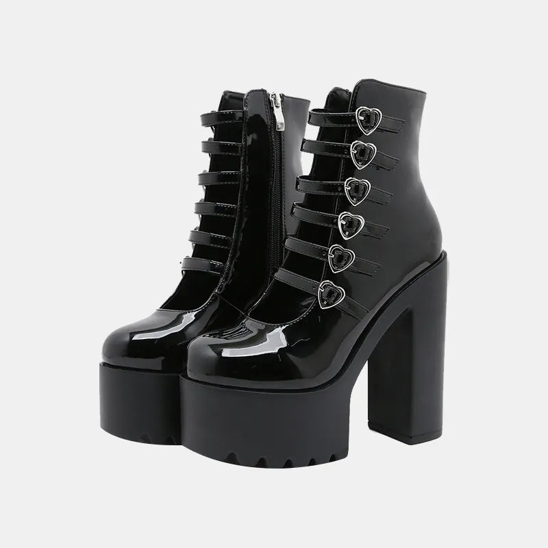 Sweet Barbie Patent Leather Chunky Heel Shoes