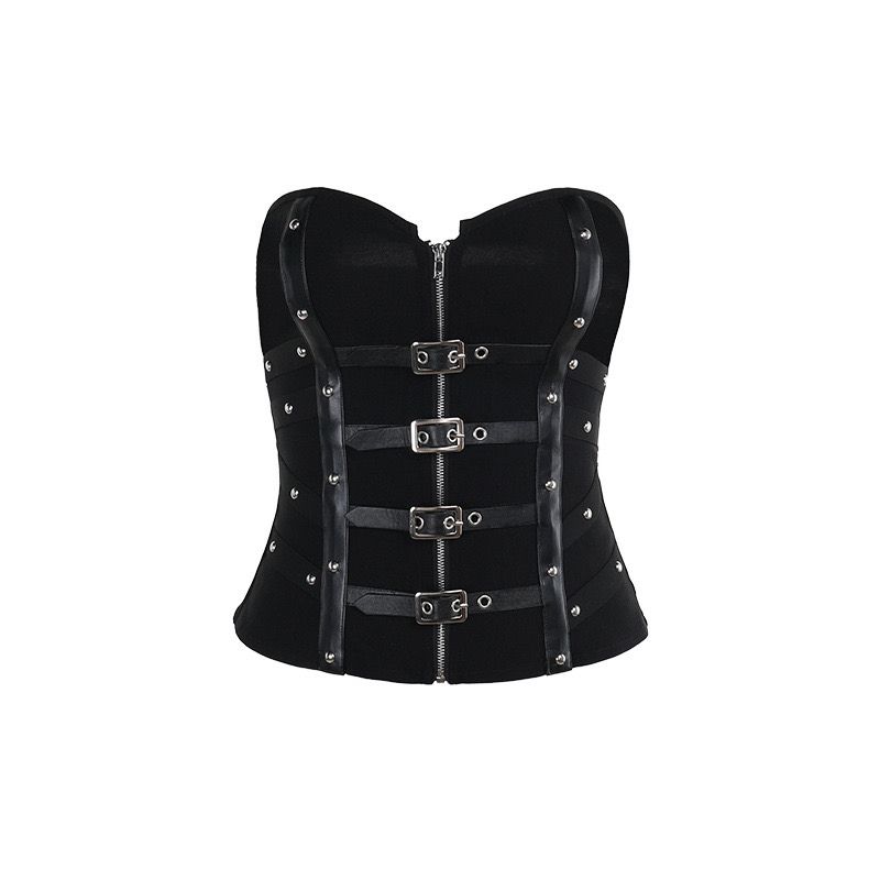 Fishbone Leather Trim Strapless Top