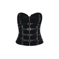 Fishbone Leather Trim Strapless Top
