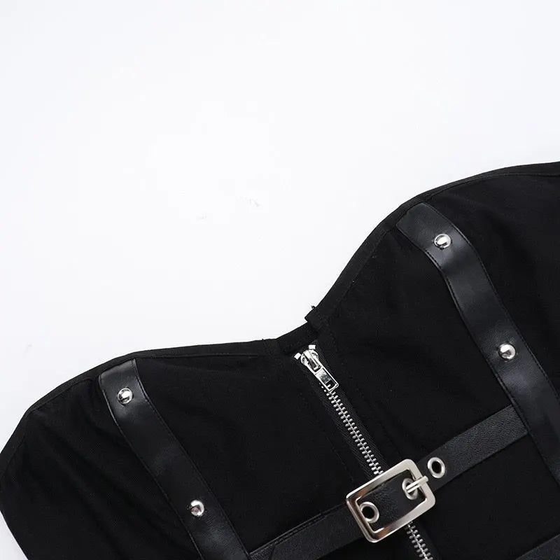Fishbone Leather Trim Strapless Top