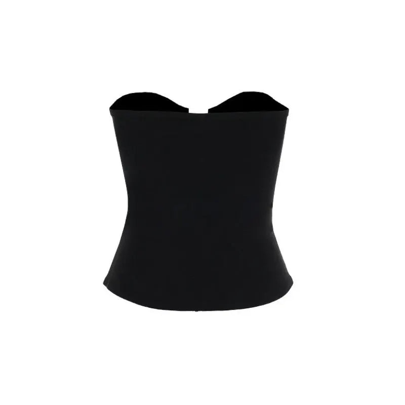 Fishbone Leather Trim Strapless Top