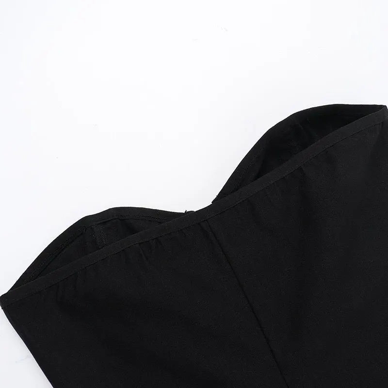 Fishbone Leather Trim Strapless Top