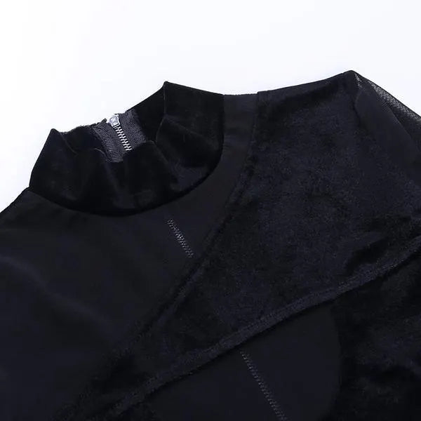 Mesh Velvet Patchwork Turtleneck Top