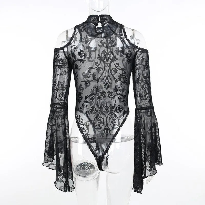 Gothic Off Shoulder Sheer Bodysuit