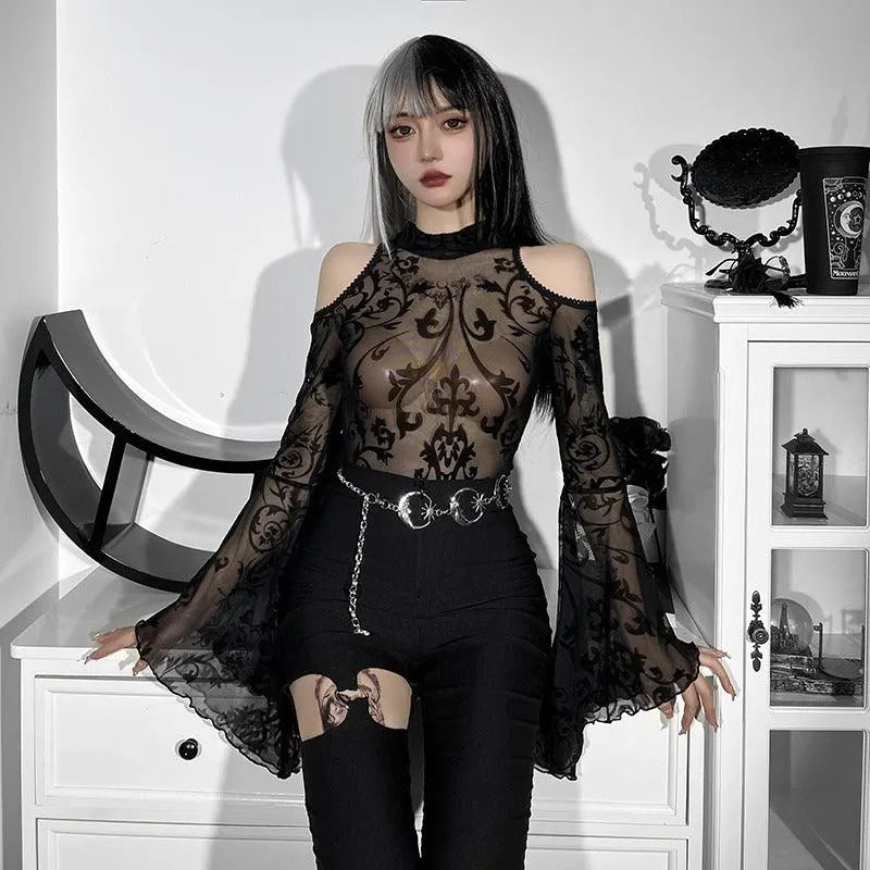 Gothic Off Shoulder Sheer Bodysuit