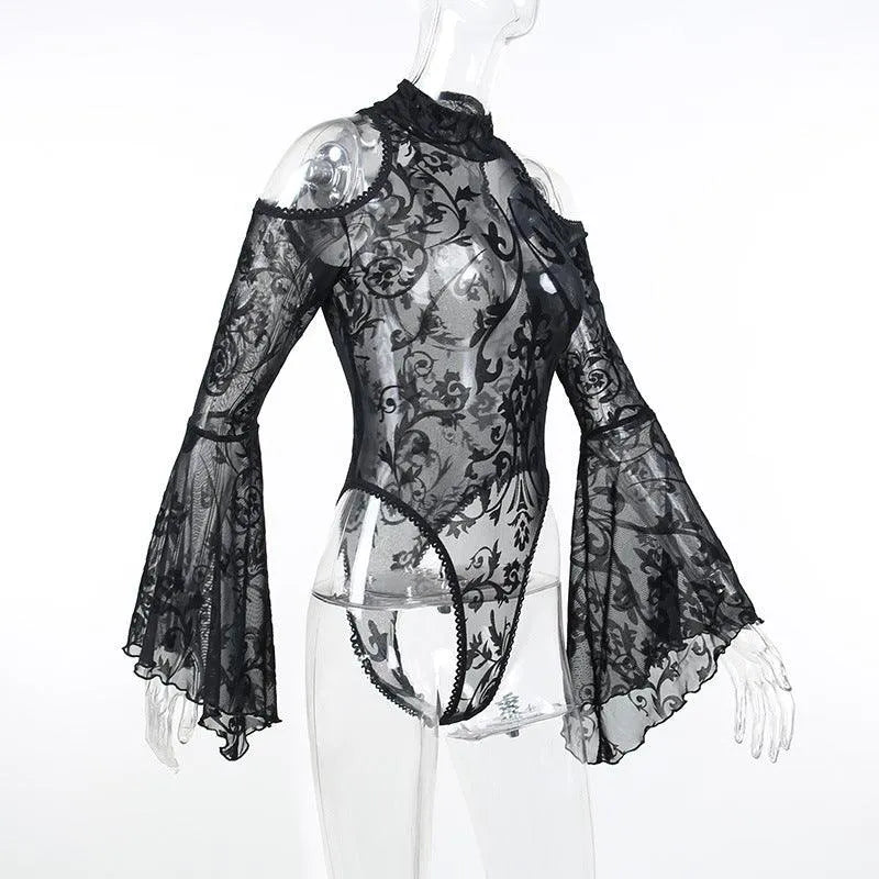 Gothic Off Shoulder Sheer Bodysuit