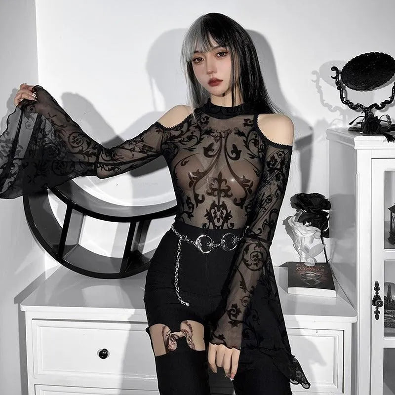 Gothic Off Shoulder Sheer Bodysuit