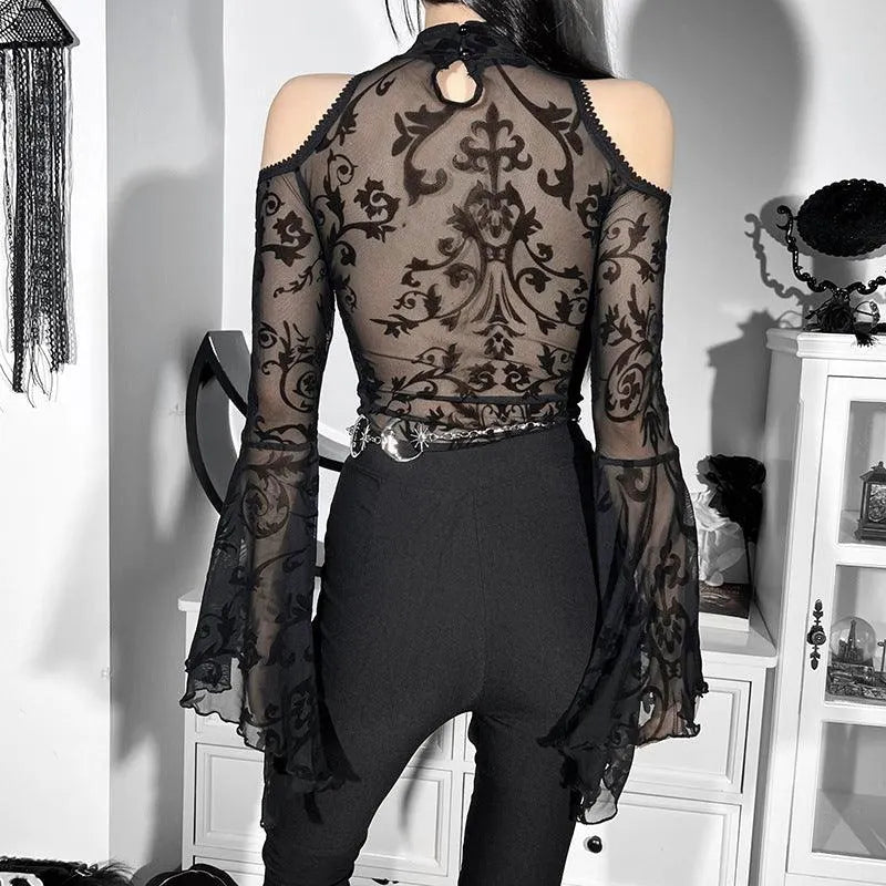 Gothic Off Shoulder Sheer Bodysuit
