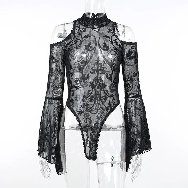Gothic Off Shoulder Sheer Bodysuit