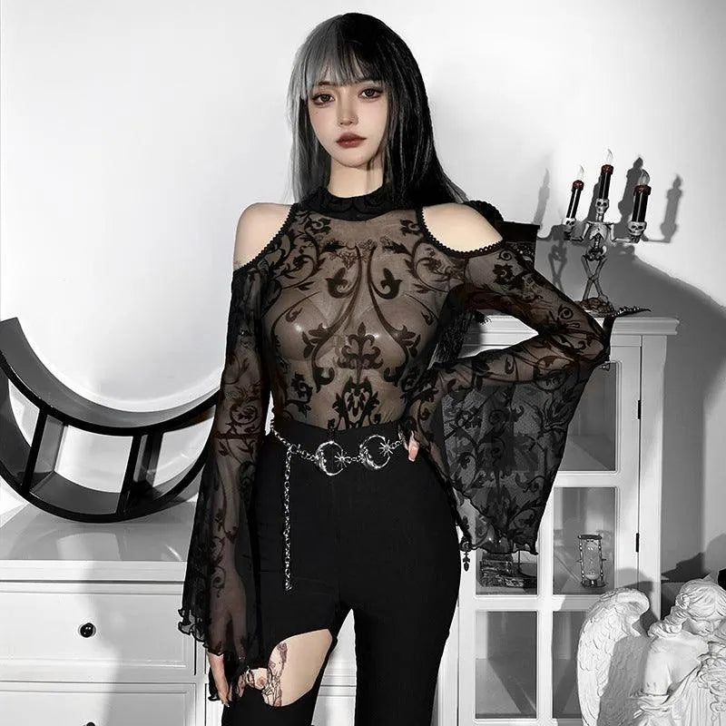 Gothic Off Shoulder Sheer Bodysuit