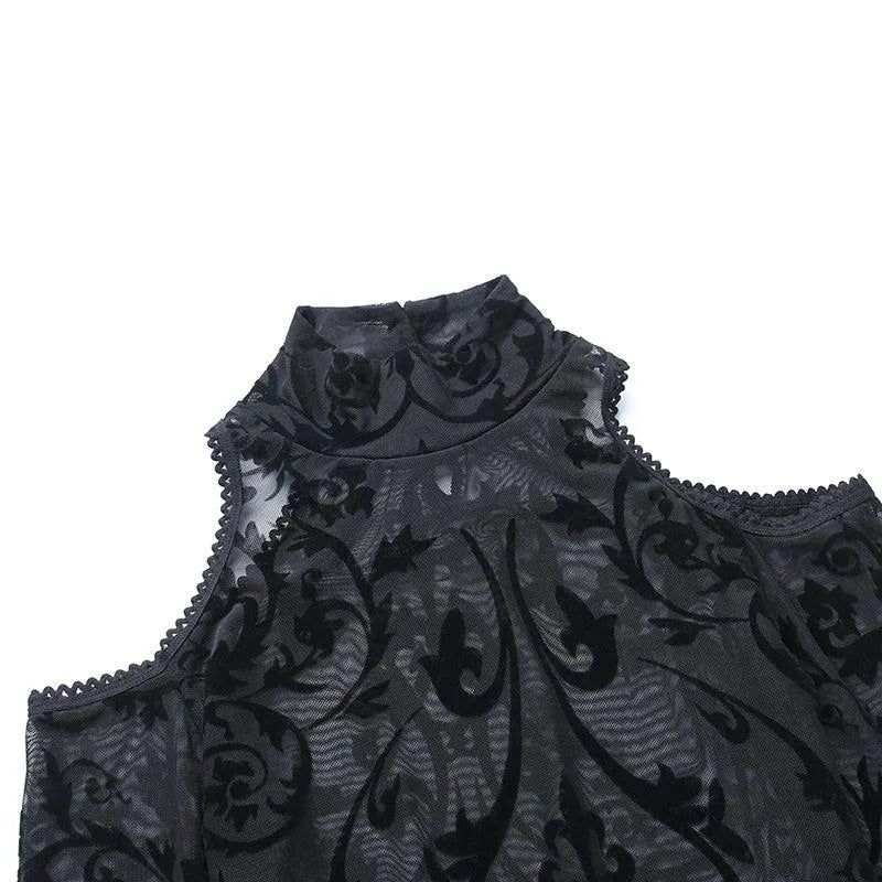 Gothic Off Shoulder Sheer Bodysuit