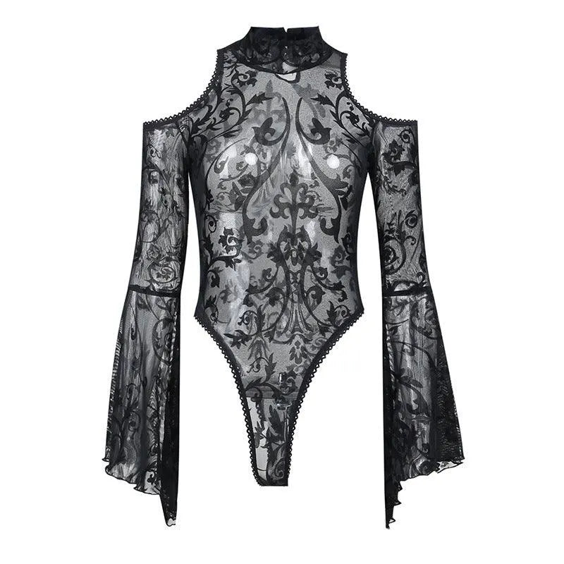 Gothic Off Shoulder Sheer Bodysuit