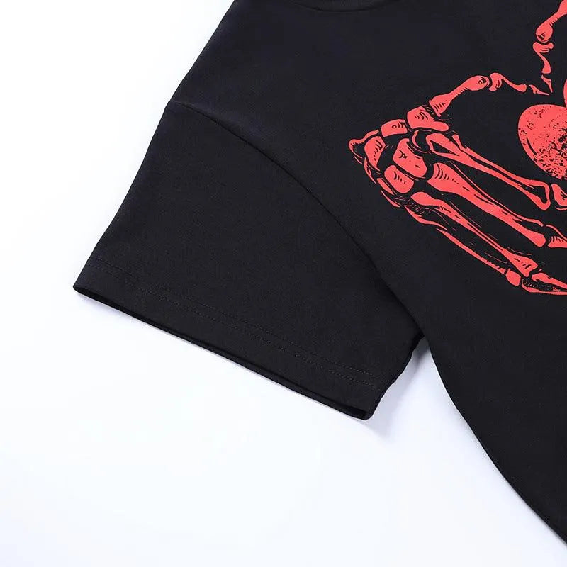 Red Skeleton Print T-Shirt
