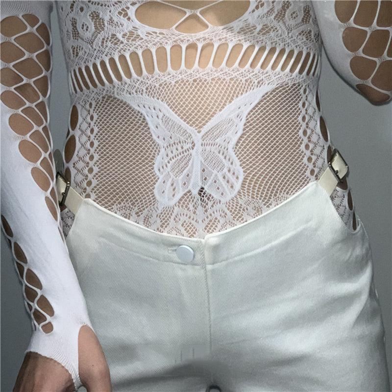 Colorful Butterfly Is Playing Mesh Lingerie