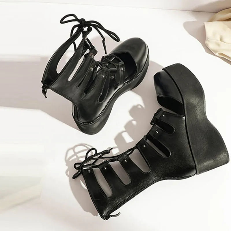 Punk Hollow Out Lace Up Platform Shoes