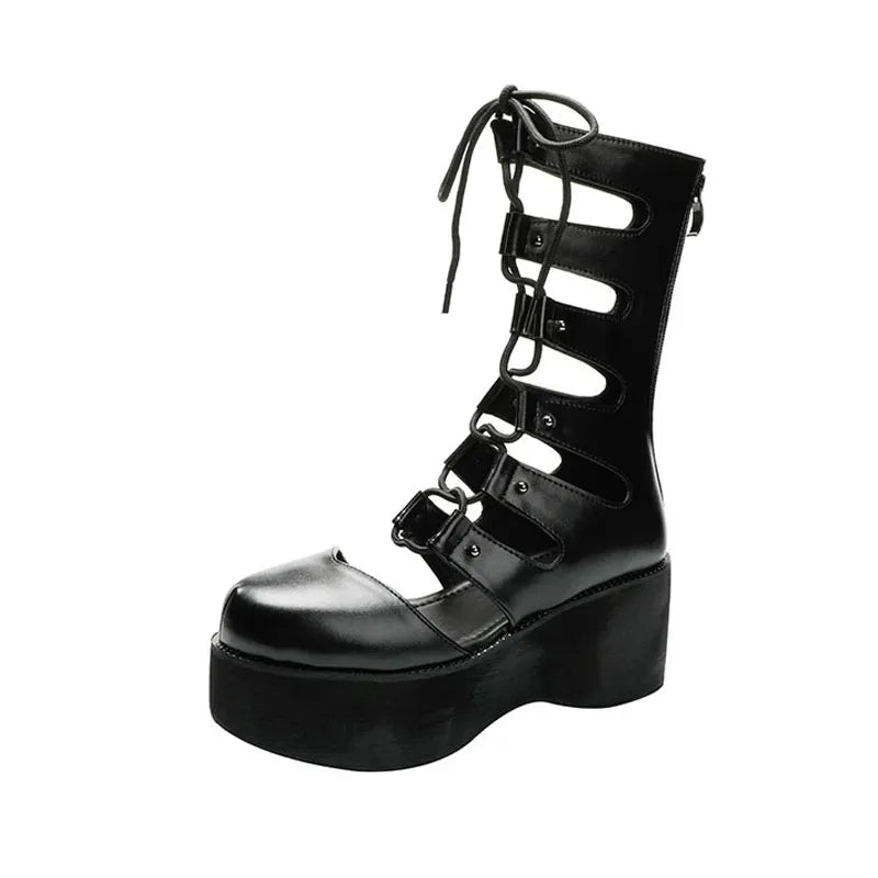 Punk Hollow Out Lace Up Platform Shoes