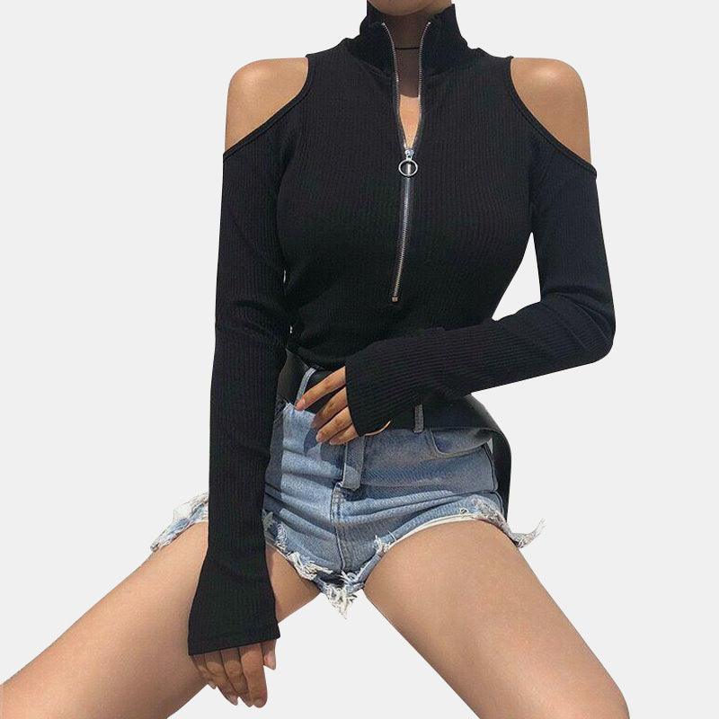 Cold Shoulder Zip Up Bodysuit