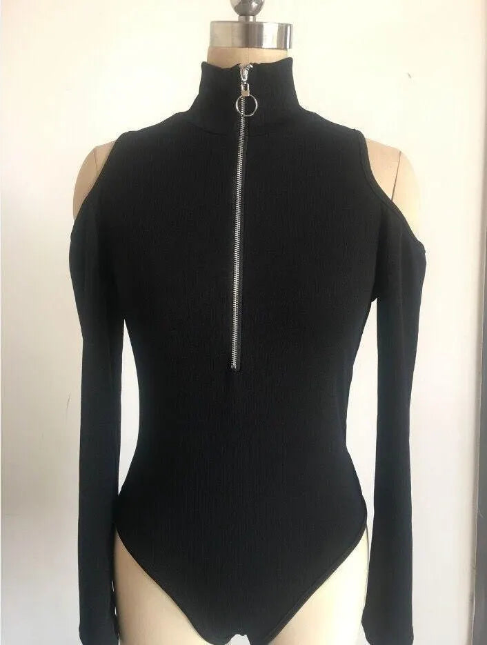 Cold Shoulder Zip Up Bodysuit