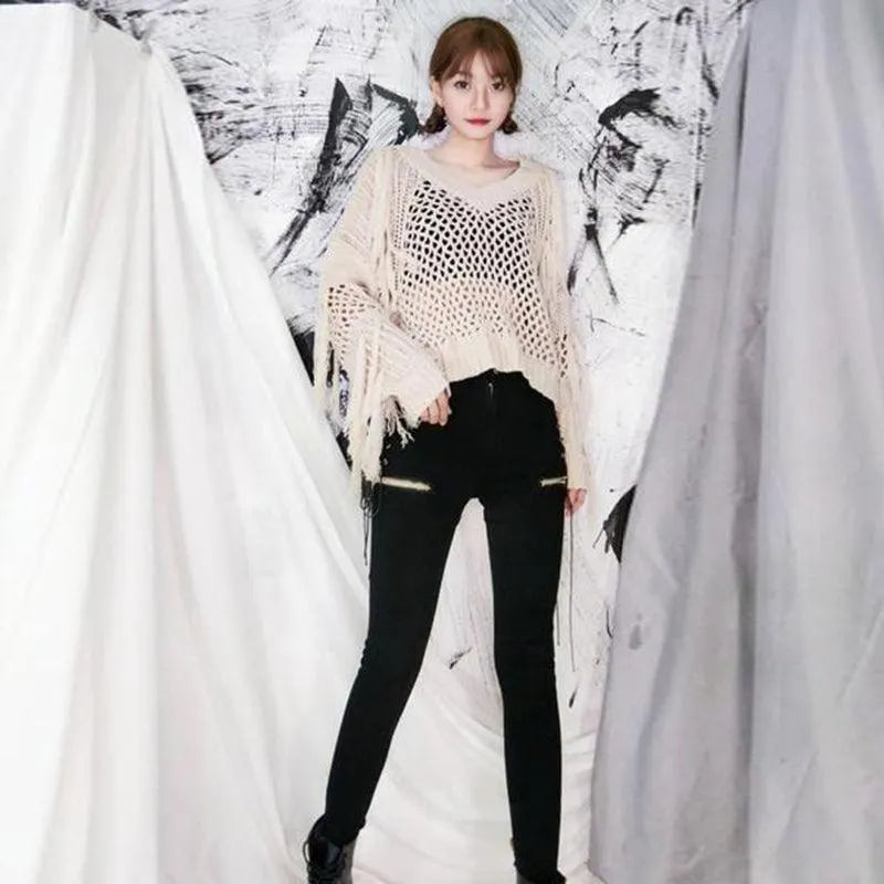 Hollow Out Tassel Knitted Pullover Top