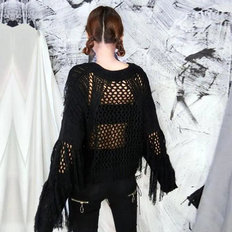 Hollow Out Tassel Knitted Pullover Top