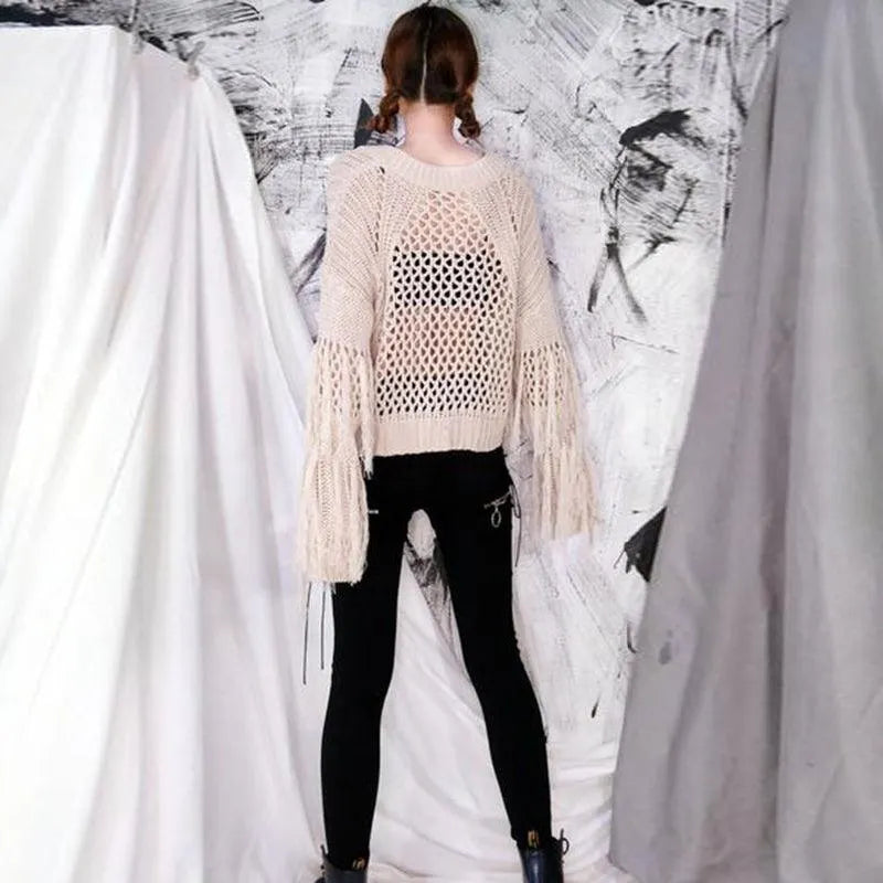 Hollow Out Tassel Knitted Pullover Top