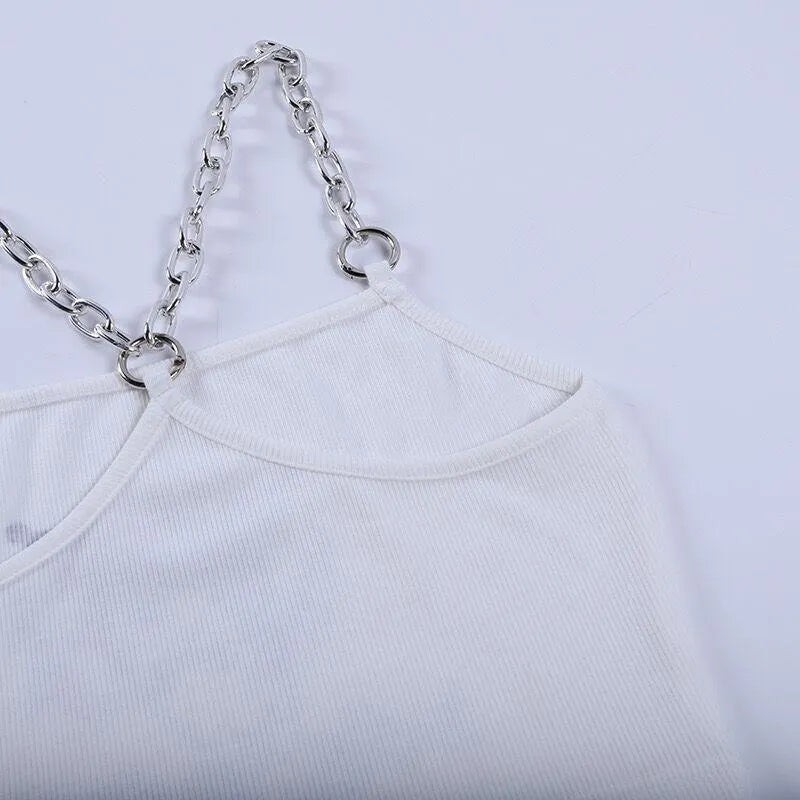 Devil Embroidery Chain Belly Top