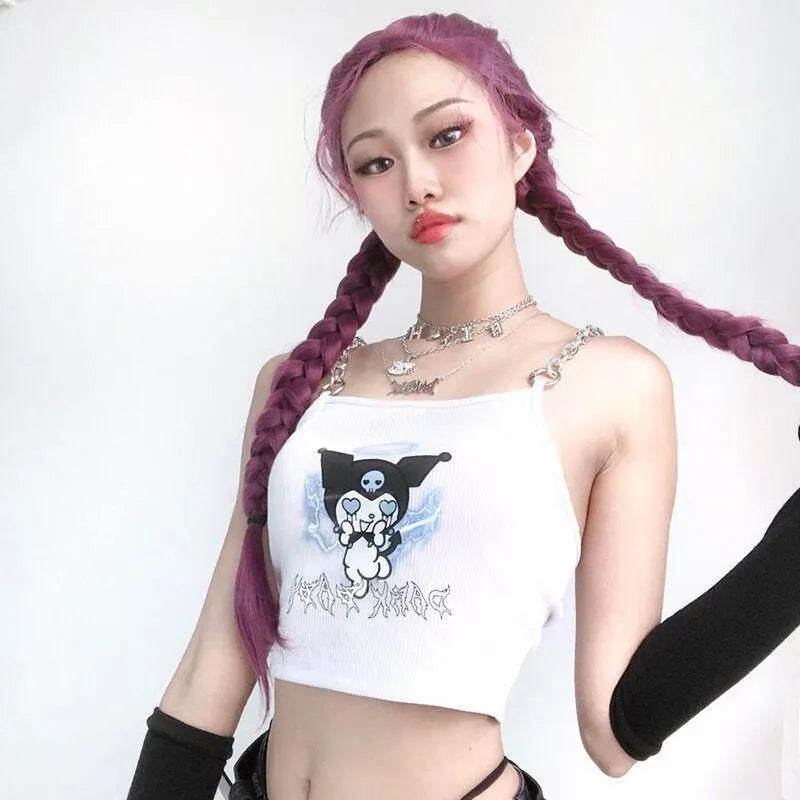 Devil Embroidery Chain Belly Top