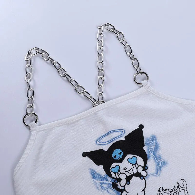Devil Embroidery Chain Belly Top