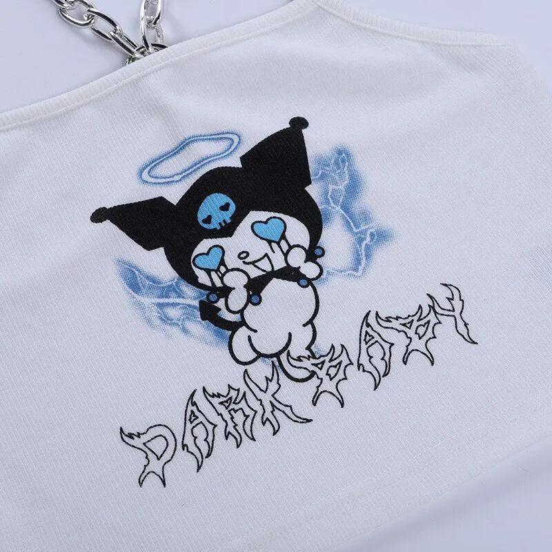 Devil Embroidery Chain Belly Top