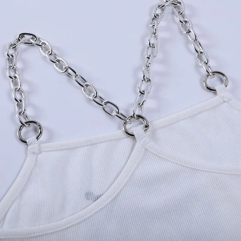 Devil Embroidery Chain Belly Top