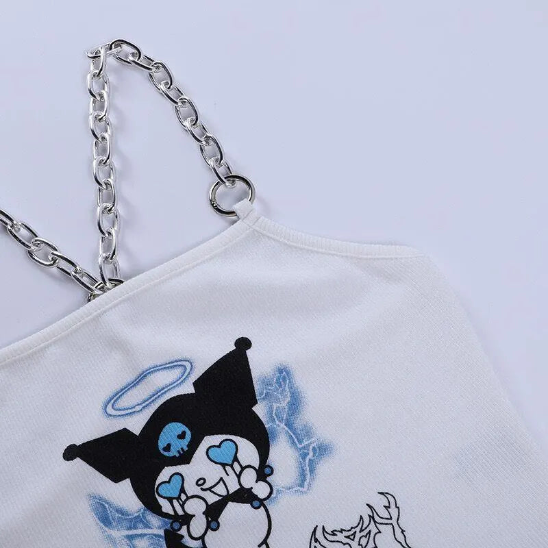 Devil Embroidery Chain Belly Top