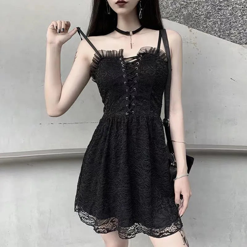 Black Lace Strap Dress