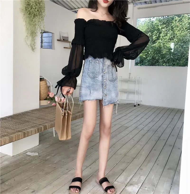 Lantern Sleeve Off Shoulder Top
