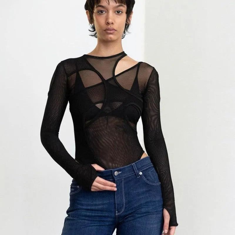 Sooner Or Later Mesh Cutout Bodysuit