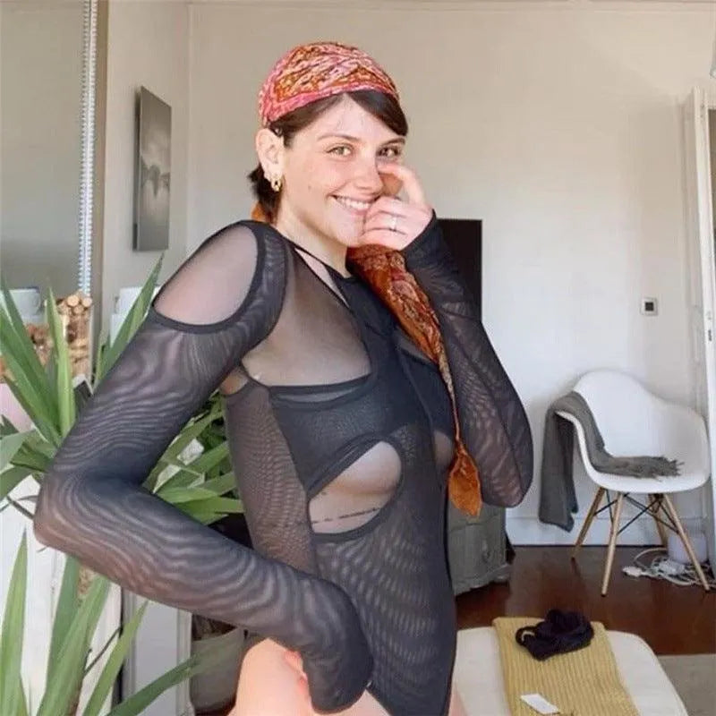 Sooner Or Later Mesh Cutout Bodysuit