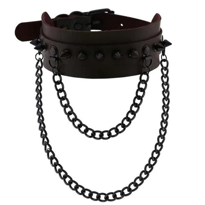 Gothic Double Chain Spikes Large Choker
