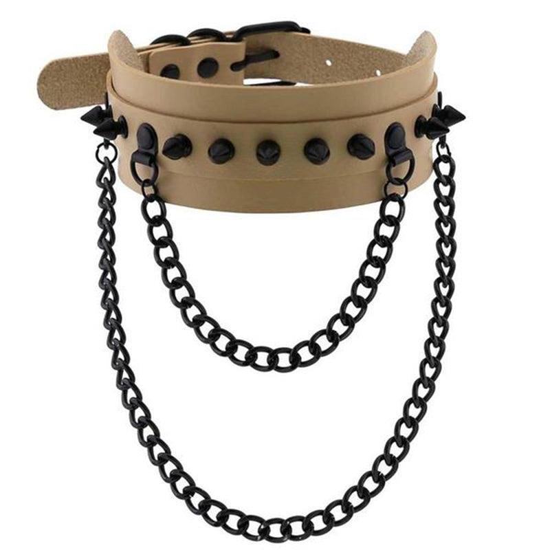 Gothic Double Chain Spikes Large Choker