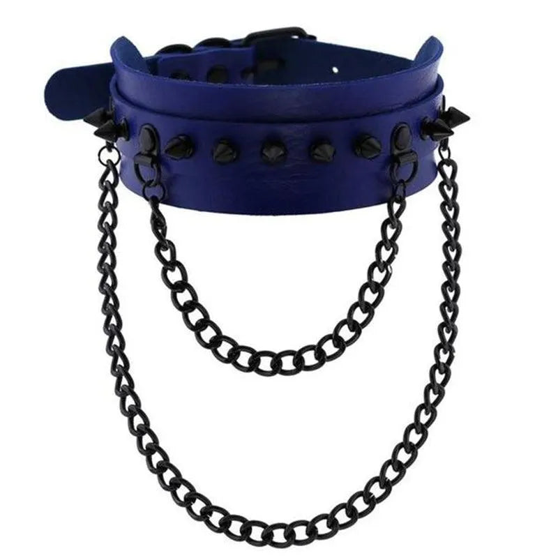 Gothic Double Chain Spikes Large Choker