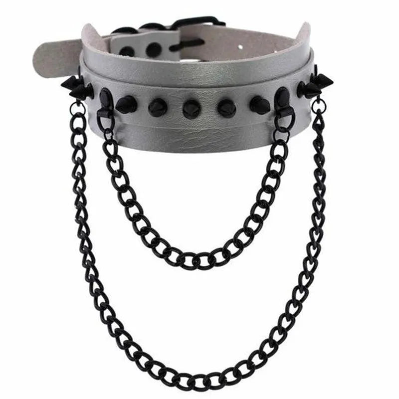 Gothic Double Chain Spikes Large Choker