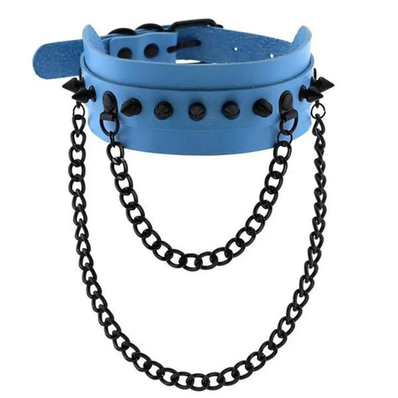Gothic Double Chain Spikes Large Choker