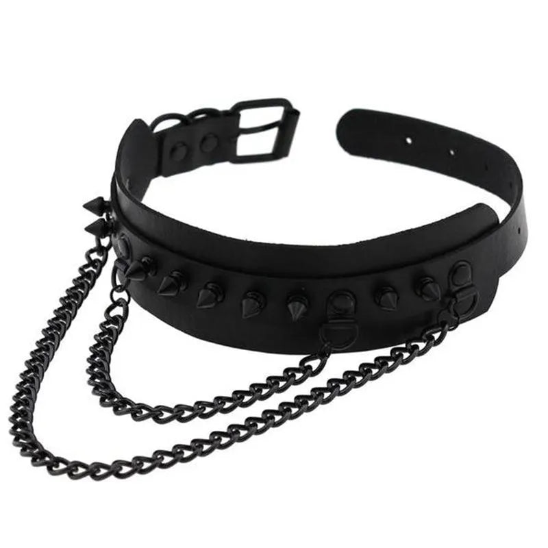 Gothic Double Chain Spikes Large Choker