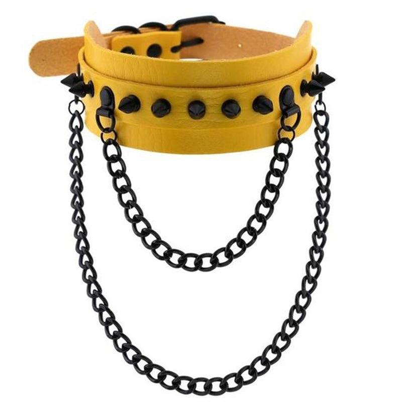Gothic Double Chain Spikes Large Choker