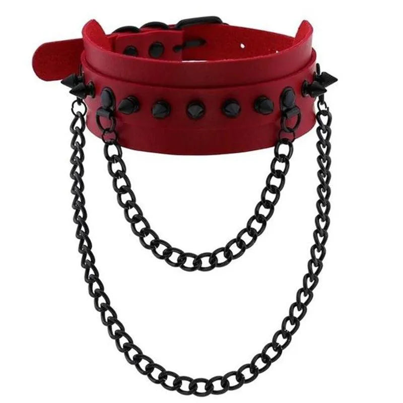 Gothic Double Chain Spikes Large Choker