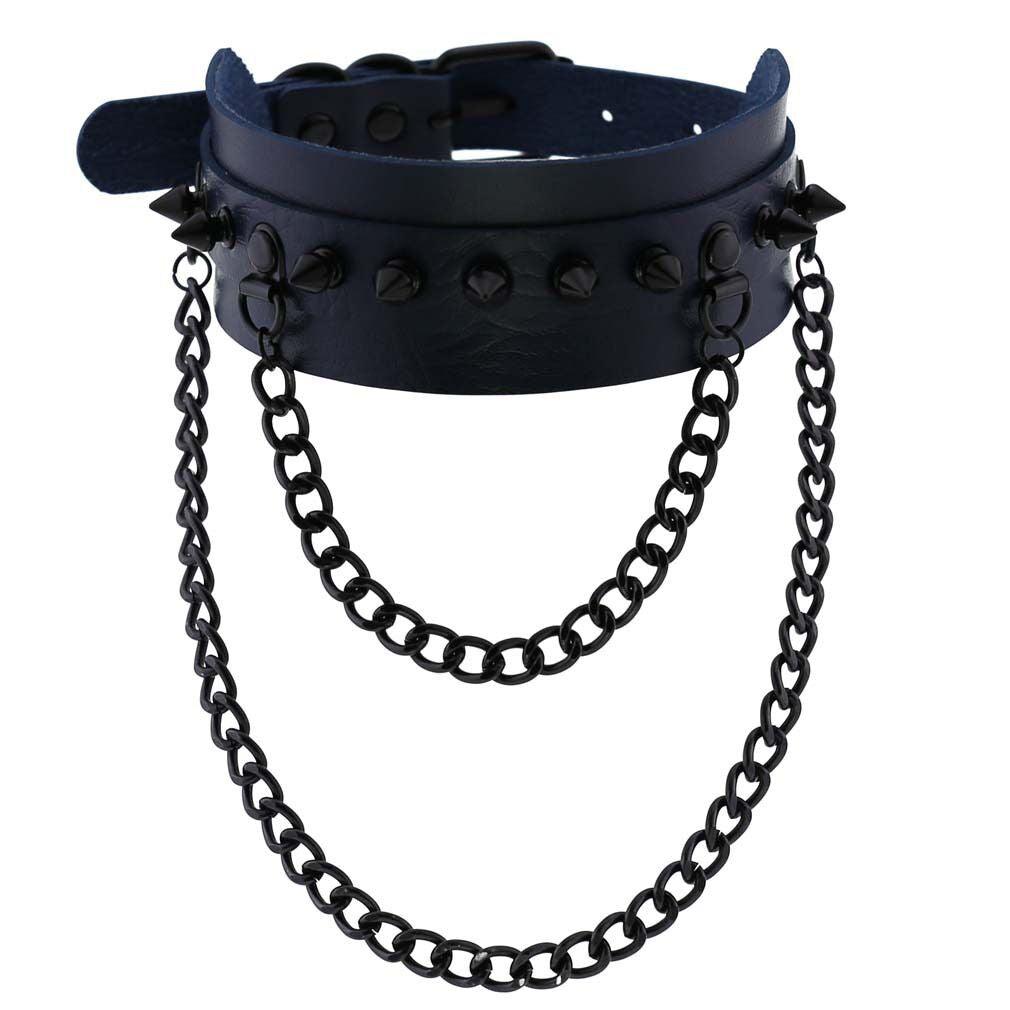 Gothic Double Chain Spikes Large Choker