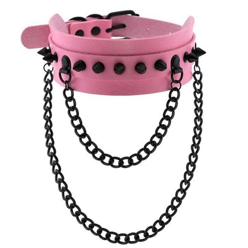 Gothic Double Chain Spikes Large Choker